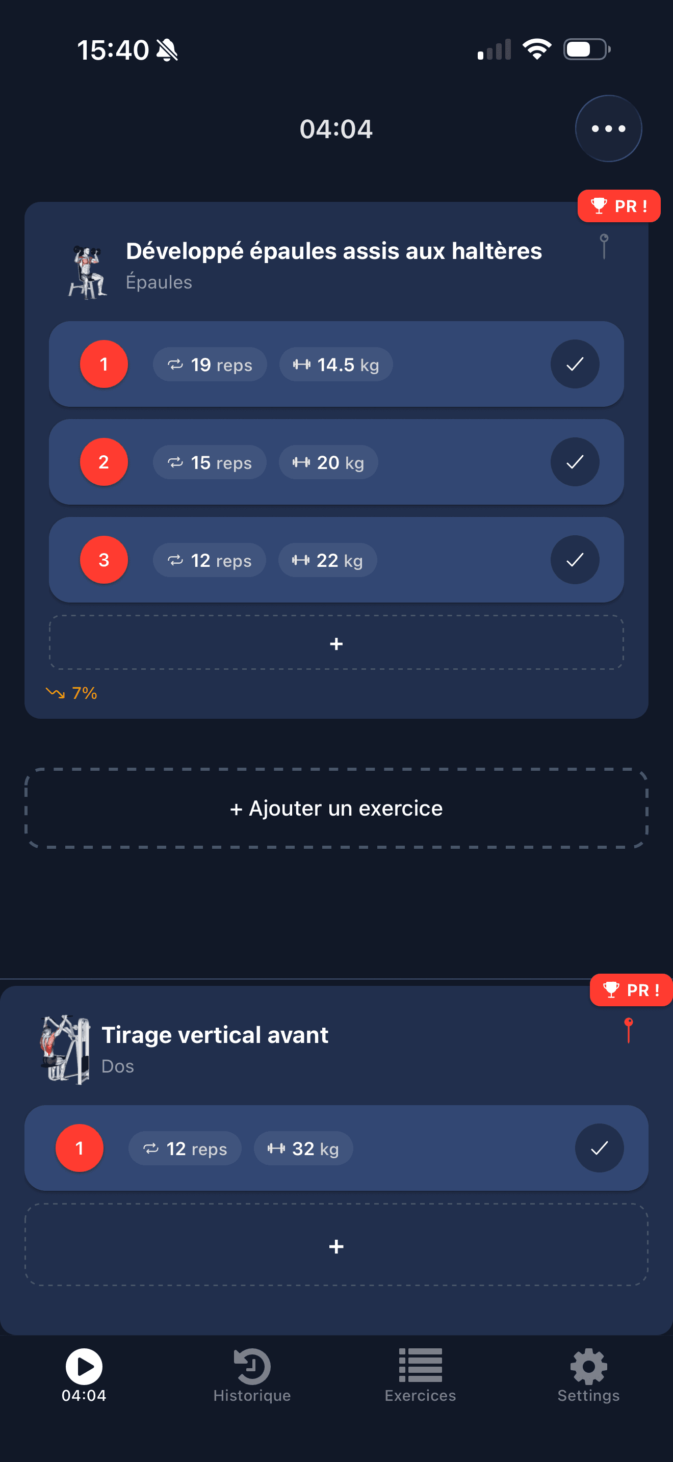 Écran de suivi des séries